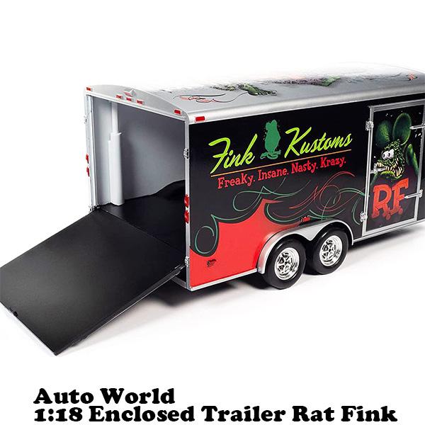 ミニカー 1/18 ラットフィンク トレーラー ダイキャストカー Auto World 1:18 Rat Fink Four Wheel Enclosed Trailer ラット フィンク アメトイ アメ車｜funandfunny｜05