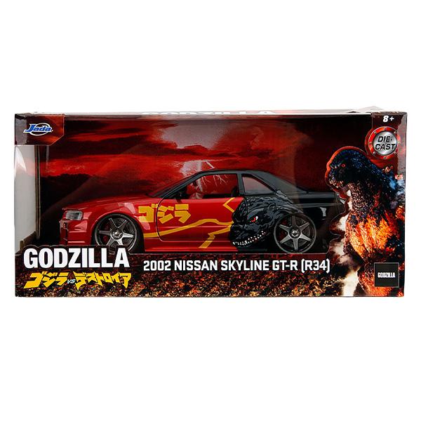 ゴジラ vs デストロイア ミニカー 日産 スカイライナー JADA TOYS 1/24 GODZILLA 2002 Nissan Skyline GT-R R34 Godzilla vs Destoroyah グッズ おもちゃの画像