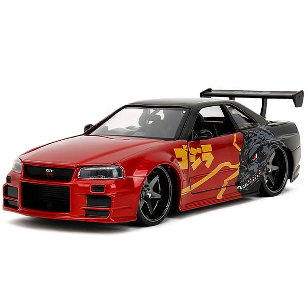 ゴジラ vs デストロイア ミニカー 日産 スカイライナー JADA TOYS 1/24 GODZILLA 2002 Nissan Skyline GT-R R34 Godzilla vs Destoroyah グッズ おもちゃの画像