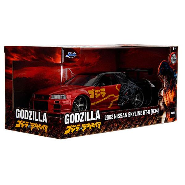 ゴジラ vs デストロイア ミニカー 日産 スカイライナー JADA TOYS 1/24 GODZILLA 2002 Nissan Skyline GT-R R34 Godzilla vs Destoroyah グッズ おもちゃの画像