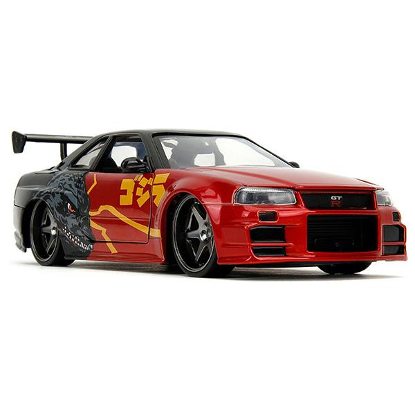 ゴジラ vs デストロイア ミニカー 日産 スカイライナー JADA TOYS 1/24 GODZILLA 2002 Nissan Skyline GT-R R34 Godzilla vs Destoroyah グッズ おもちゃの画像