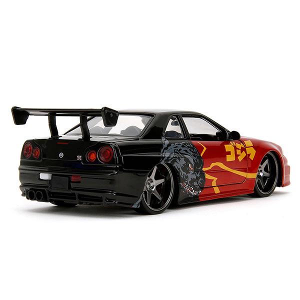 ゴジラ vs デストロイア ミニカー 日産 スカイライナー JADA TOYS 1/24 GODZILLA 2002 Nissan Skyline GT-R R34 Godzilla vs Destoroyah グッズ おもちゃの画像