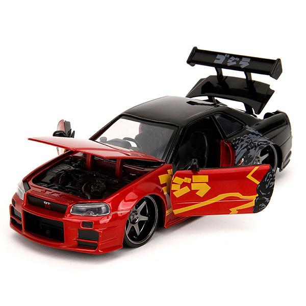 ゴジラ vs デストロイア ミニカー 日産 スカイライナー JADA TOYS 1/24 GODZILLA 2002 Nissan Skyline GT-R R34 Godzilla vs Destoroyah グッズ おもちゃの画像