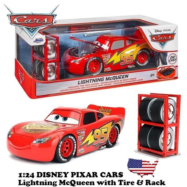 カーズ ミニカー マックイーン 1/24 ディス二ー ピクサー JADATOYS DISNEY PIXAR CARS LIGHTNING McQUEEN with TIRE RACK ダイキャストカー 車 おもちゃ の商品画像
