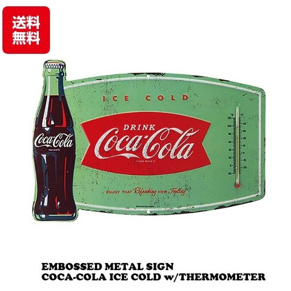 Coca Cola（コカコーラ） 看板 温度計付き エンボスメタルサイン