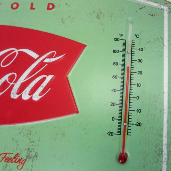 Coca Cola（コカコーラ） 看板 温度計付き エンボスメタルサイン