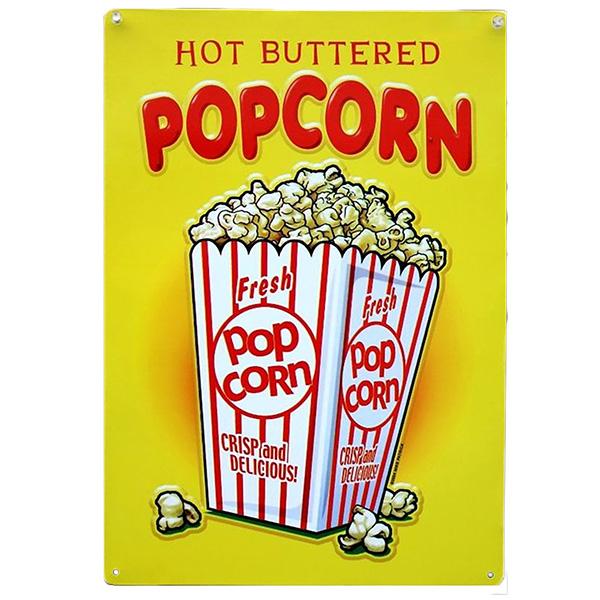 ポップコーン看板 ポップコーン ブリキ看板 メタルサイン HOT BUTTERED POPCORN