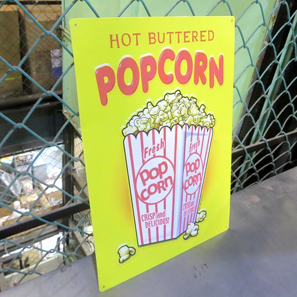 ポップコーン ブリキ看板 メタルサイン HOT BUTTERED POPCORN
