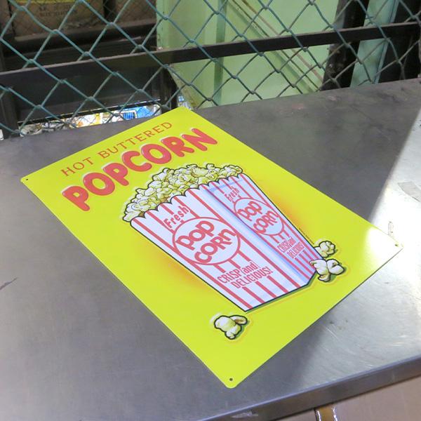 ポップコーン ブリキ看板 メタルサイン HOT BUTTERED POPCORN