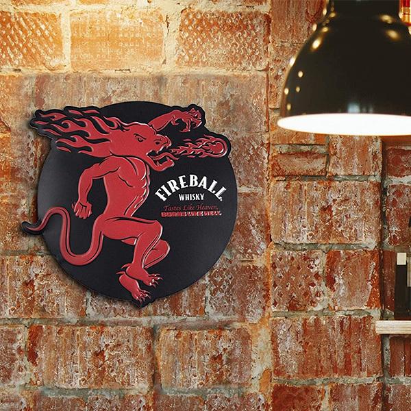 ファイヤーボール ブリキ看板 ダイカット エンボス メタルサイン