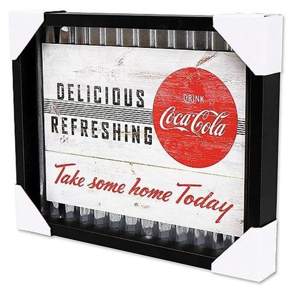 Coca Cola（コカコーラ） ウッドフレームメタルサイン 看板 アメリカン