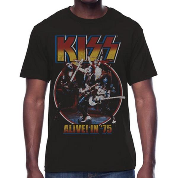 KISS バンド Tシャツ Lサイズ ブラック THE KISS Tシャツ Alive！ in '75 バンドT メンズ 半袖 バンド ロック