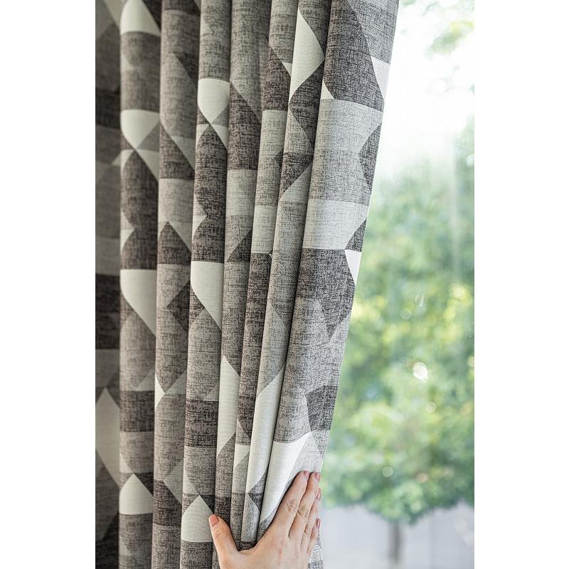 【未使用】 断熱遮光カーテン レトロ幾何学模様 円形星柄 2枚セット 70年代風レトロプリントカーテン、レトロ幾何学模様カーテン