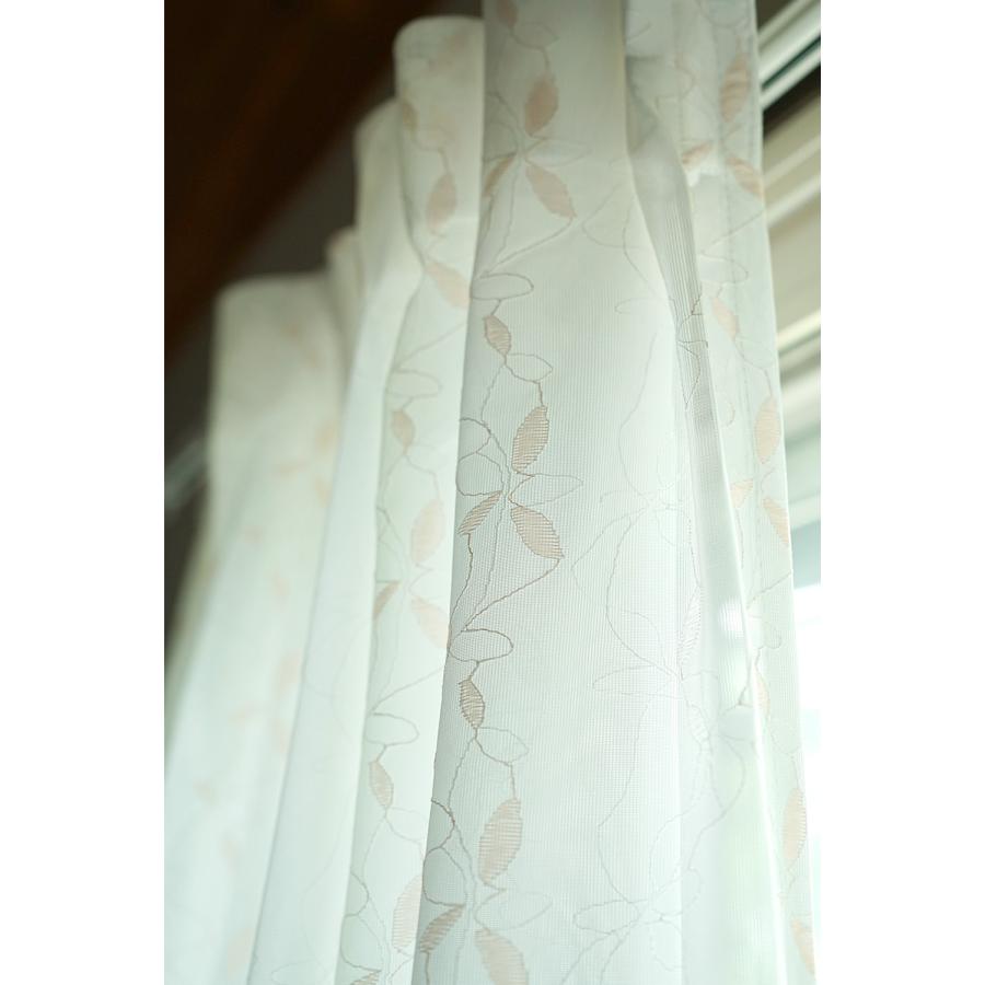 ジャガード織 リーフ柄 レースカーテン 2枚組 ミラー遮像 UV