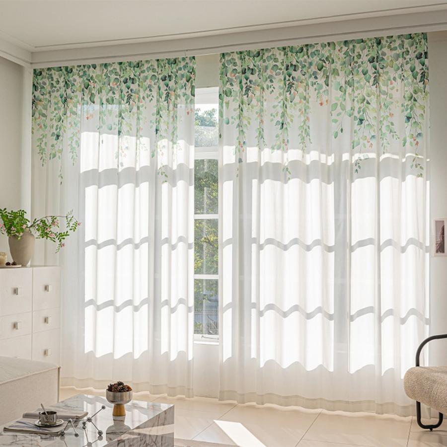 植物柄 レースカーテン 2枚組 おしゃれ ミラー 遮像 夜も見えにくい UVカット80.5% 遮熱/保温 機能 幅100cm×丈133/176/198cm おしゃれ ミラーレース | 