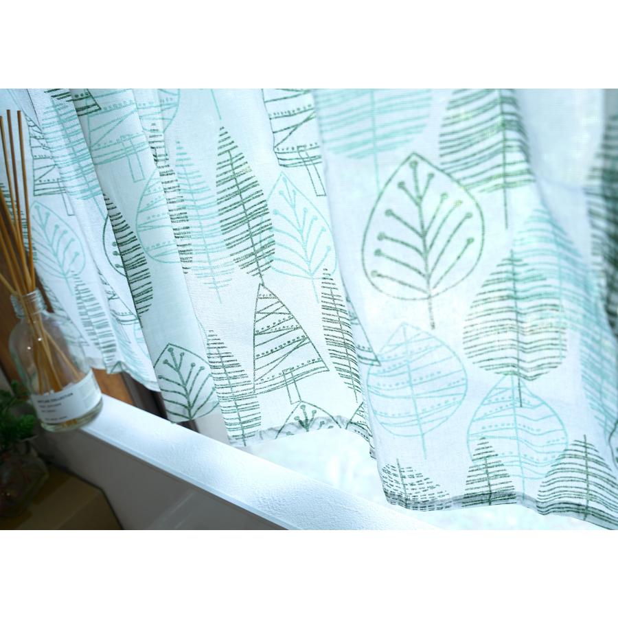 カフェカーテン 北欧 幅100cm×丈45cm 小さめ 1枚 リーフ＆木立柄