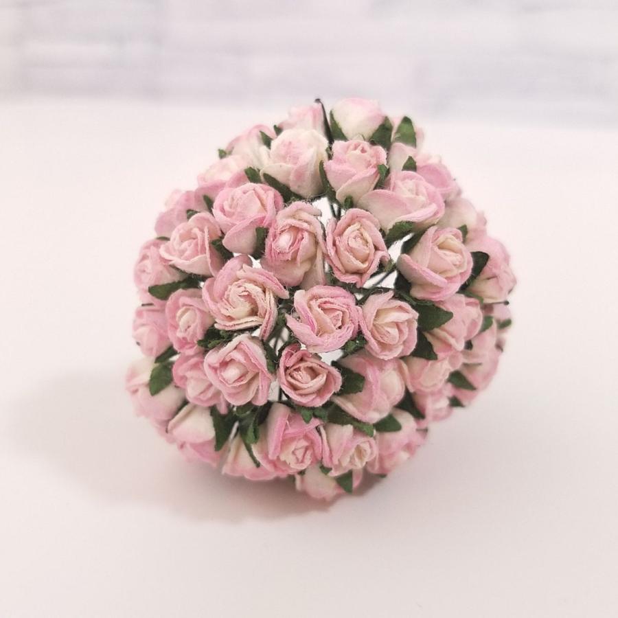 造花[ミニ・ペーパーフラワー バラ（バイカラー／ピンク＆白） 直径約5