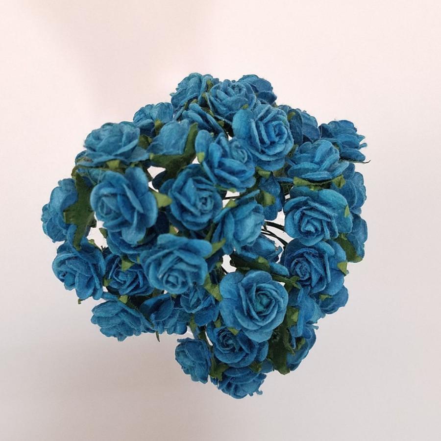 造花[ミニ・ペーパーフラワー バラ（ダックブルー #265.1） 直径約15mm