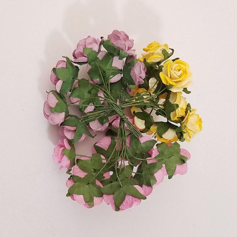 造花[ミニ・ペーパーフラワー バラ（ミックス：ピンク、藤紫、バイ