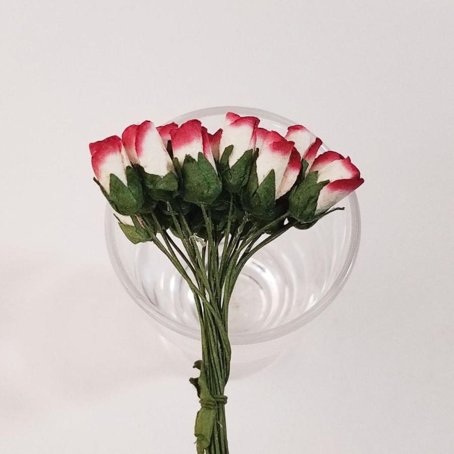 造花[ミニ・ペーパーフラワー バラのつぼみ（バイカラー／赤＆白 #507