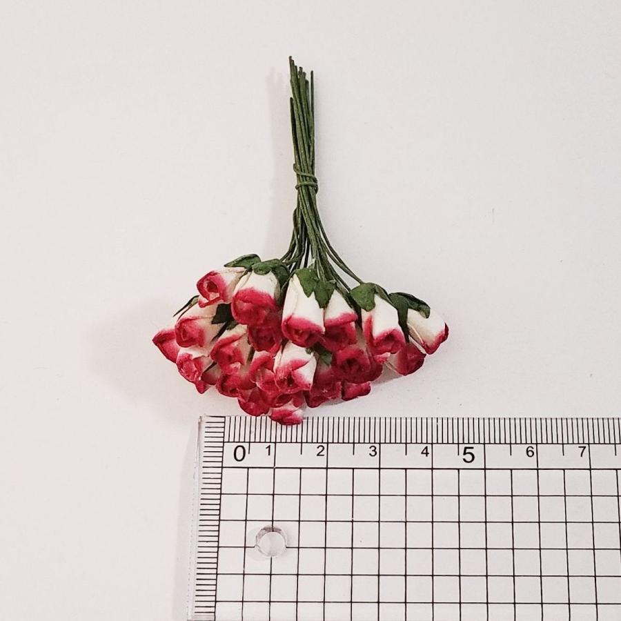 造花[ミニ・ペーパーフラワー バラのつぼみ（バイカラー／赤＆白 #507
