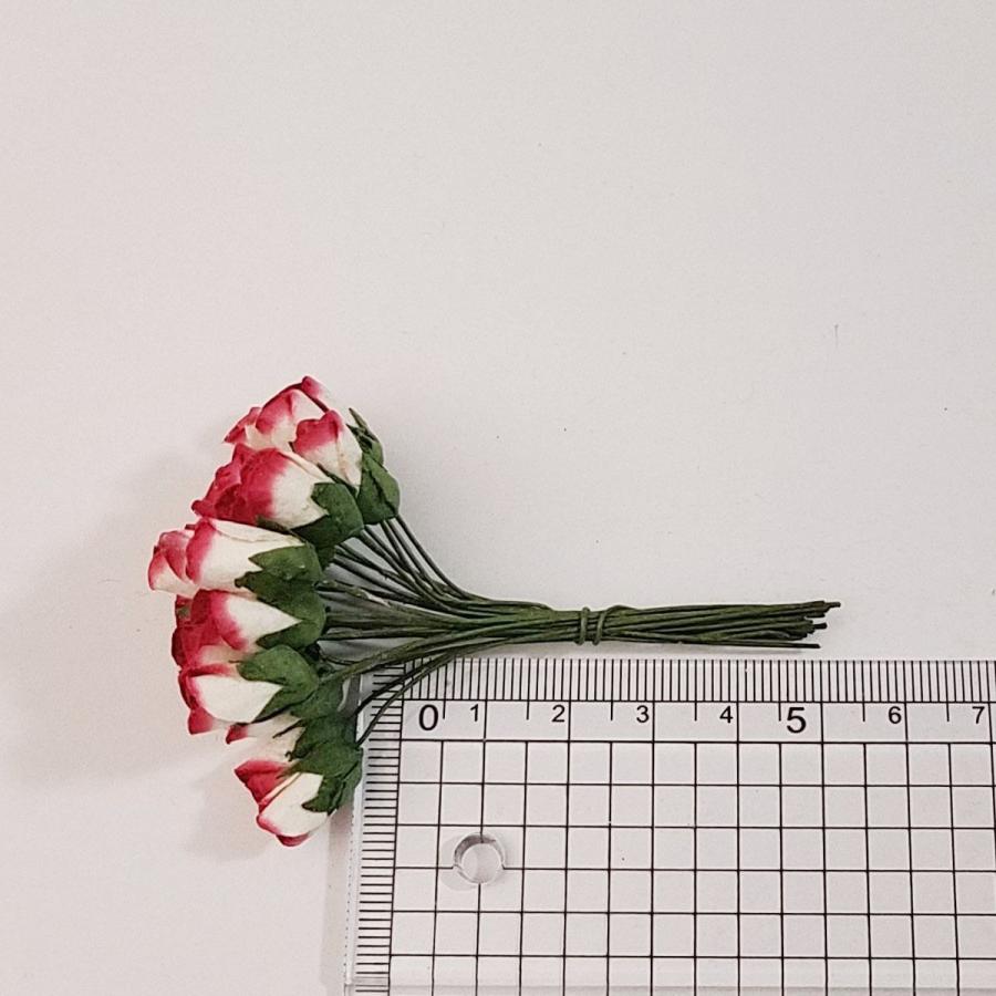 造花[ミニ・ペーパーフラワー バラのつぼみ（バイカラー／赤＆白 #507