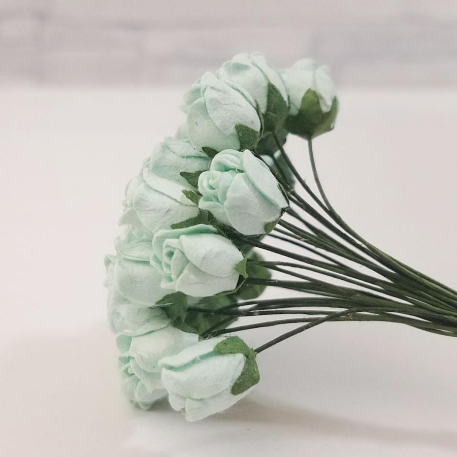 造花[ミニ・ペーパーフラワー バラのぷっくりつぼみ（ミントグリーン