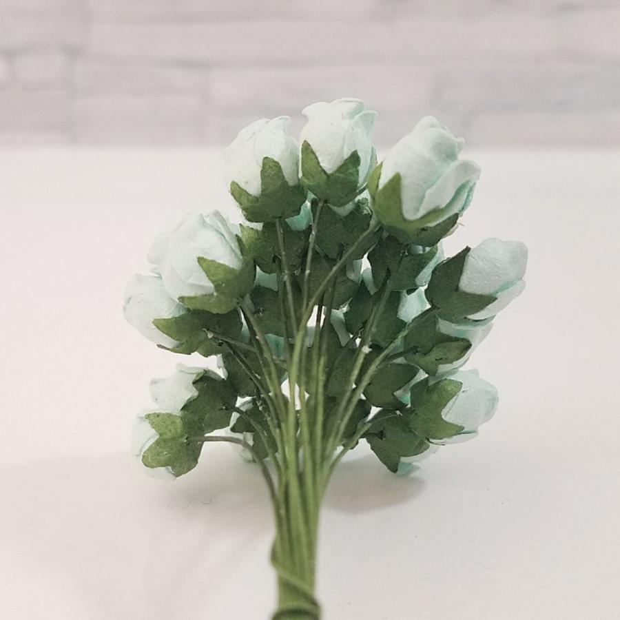 造花[ミニ・ペーパーフラワー バラのぷっくりつぼみ（ミントグリーン