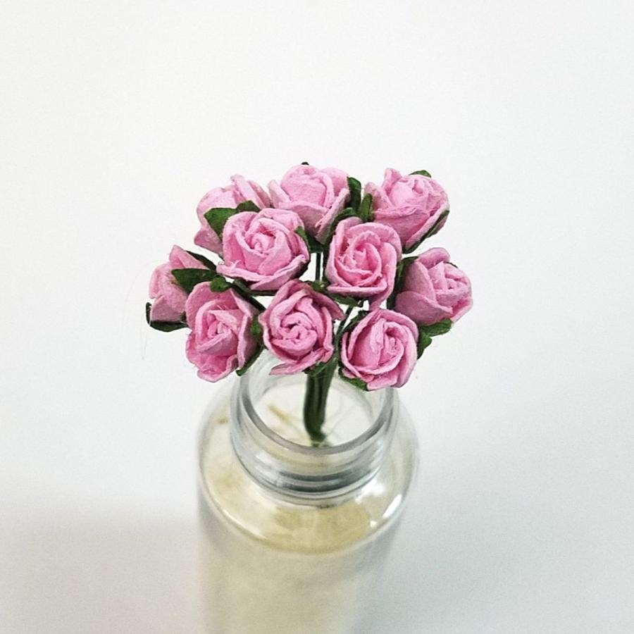 造花[ミニ・ペーパーフラワー バラ（ピンク #120） 直径約5-8mm 10本