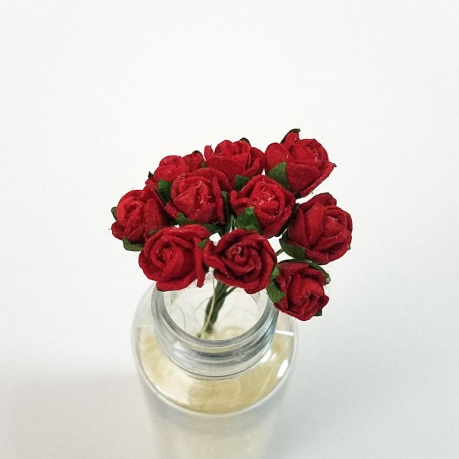 造花[ミニ・ペーパーフラワー バラ（赤 #101） 直径約5-8mm 10本