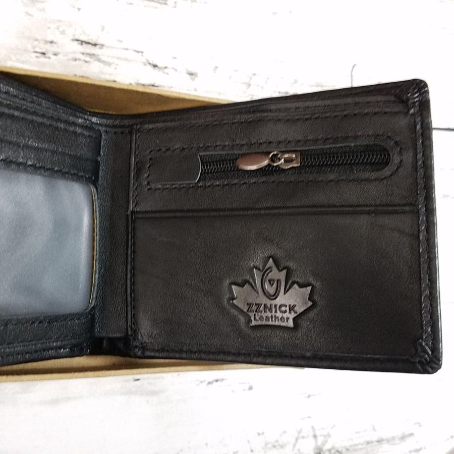 財布[アウトレット 牛革 メンズ 二つ折り財布(ブラック) ZZNICK