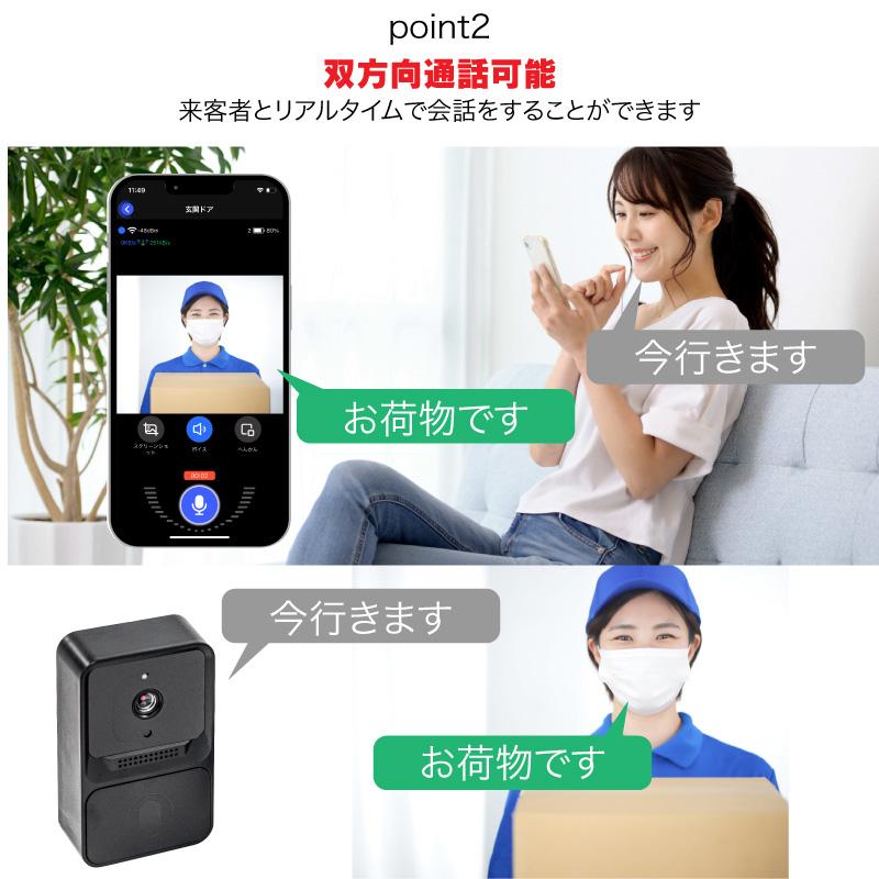 FUNKS ドアホン ワイヤレス スマホ 充電式 インターホン 工事不要