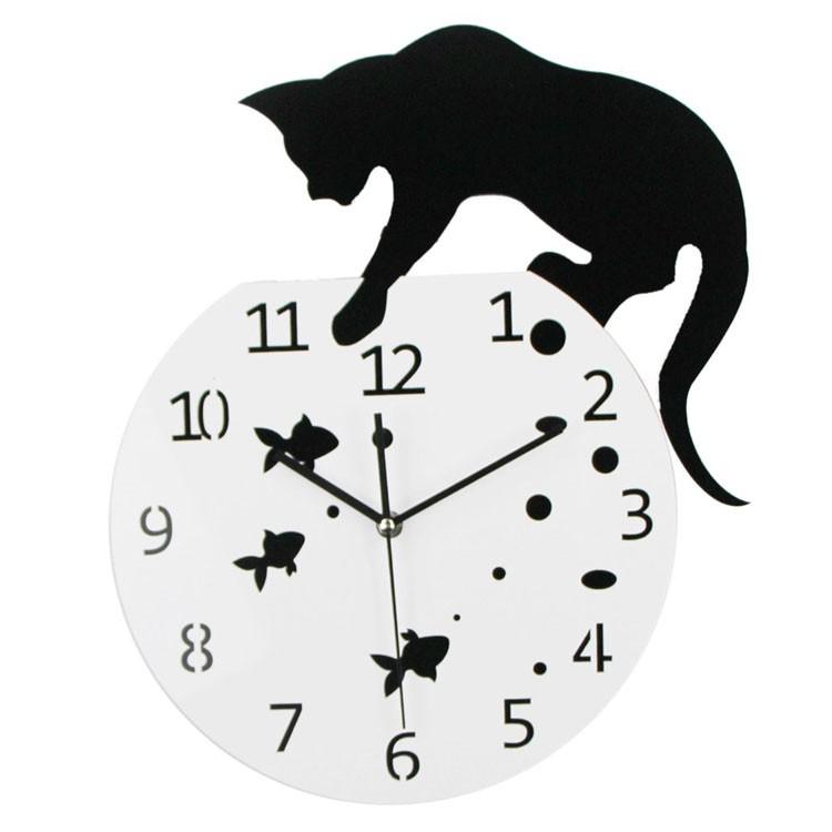 ★猫シルエット アンティーク掛時計 イギリス製★ DIY掛け時計 黒猫と金魚のデザイン壁時計 可愛い おしゃれ