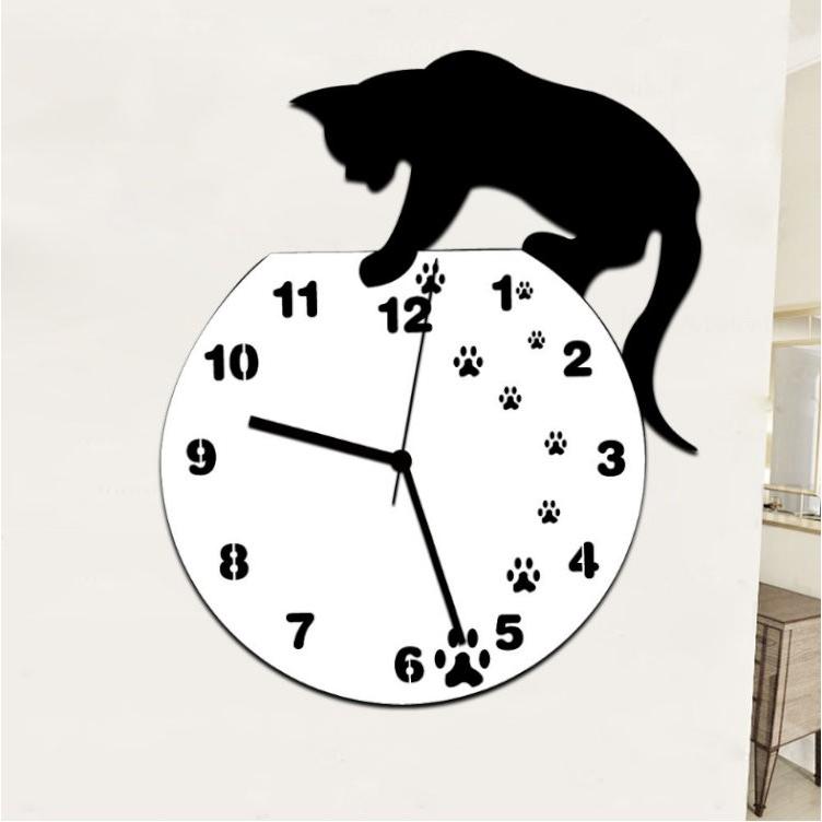 DIY掛け時計 黒猫と金魚のデザイン壁時計 可愛い おしゃれ