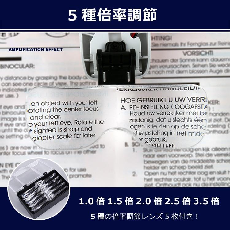 2LED付ヘッドルーペ メガネ式LED付拡大鏡 両手が使えて便利 ヘッド