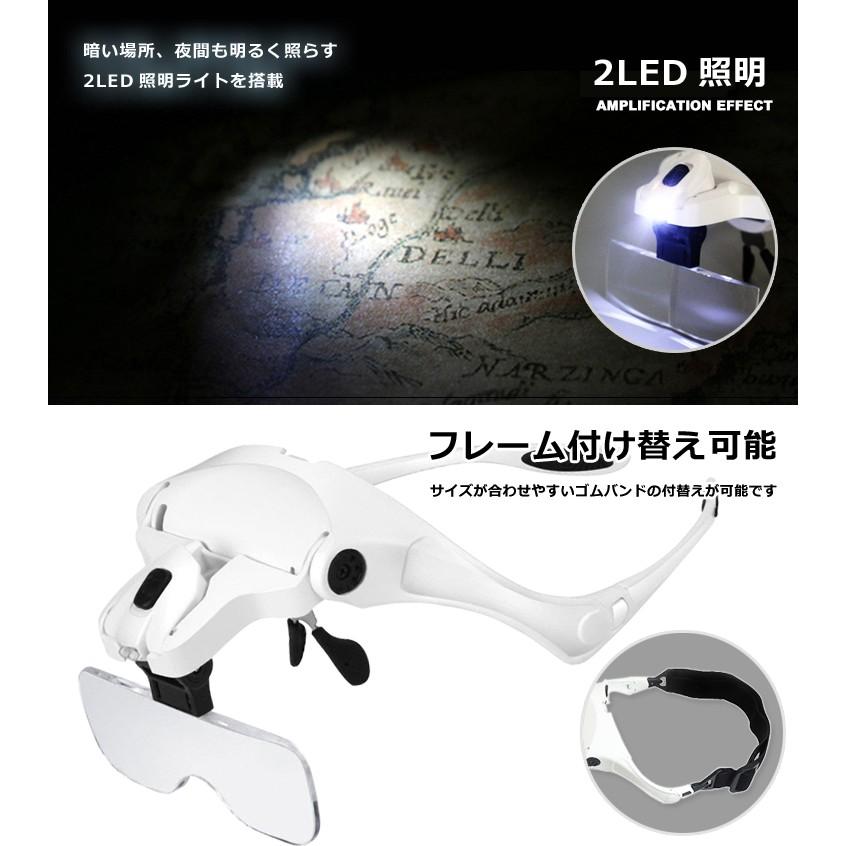 2LED付ヘッドルーペ メガネ式LED付拡大鏡 両手が使えて便利 ヘッド