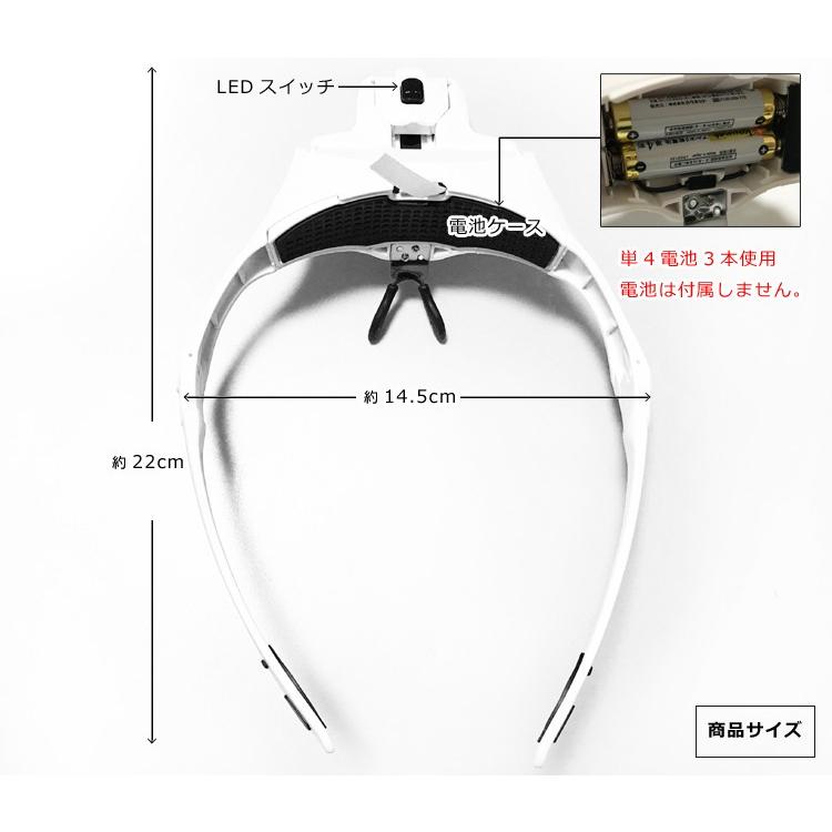 2LED付ヘッドルーペ メガネ式LED付拡大鏡 両手が使えて便利 ヘッド