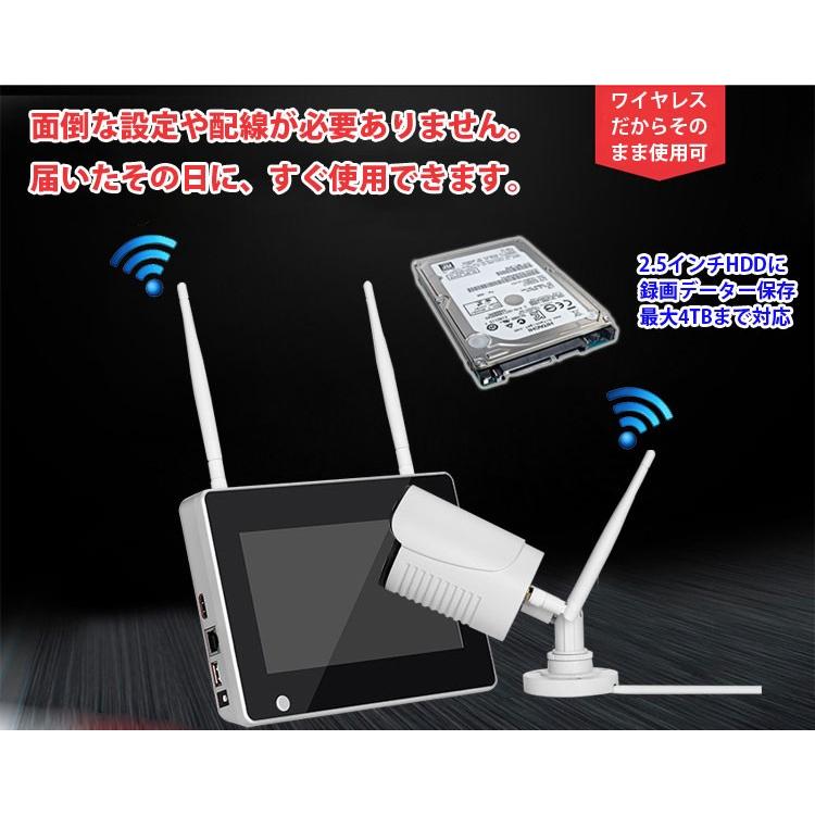 7インチモニター無線防犯カメラセット 200万画素 高画質 無線NVR