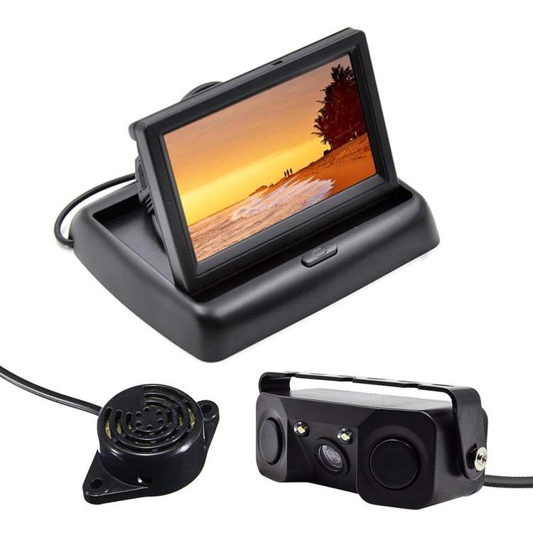 パーキングセンサー搭載バックカメラと車載モニターセット 4.3インチ折