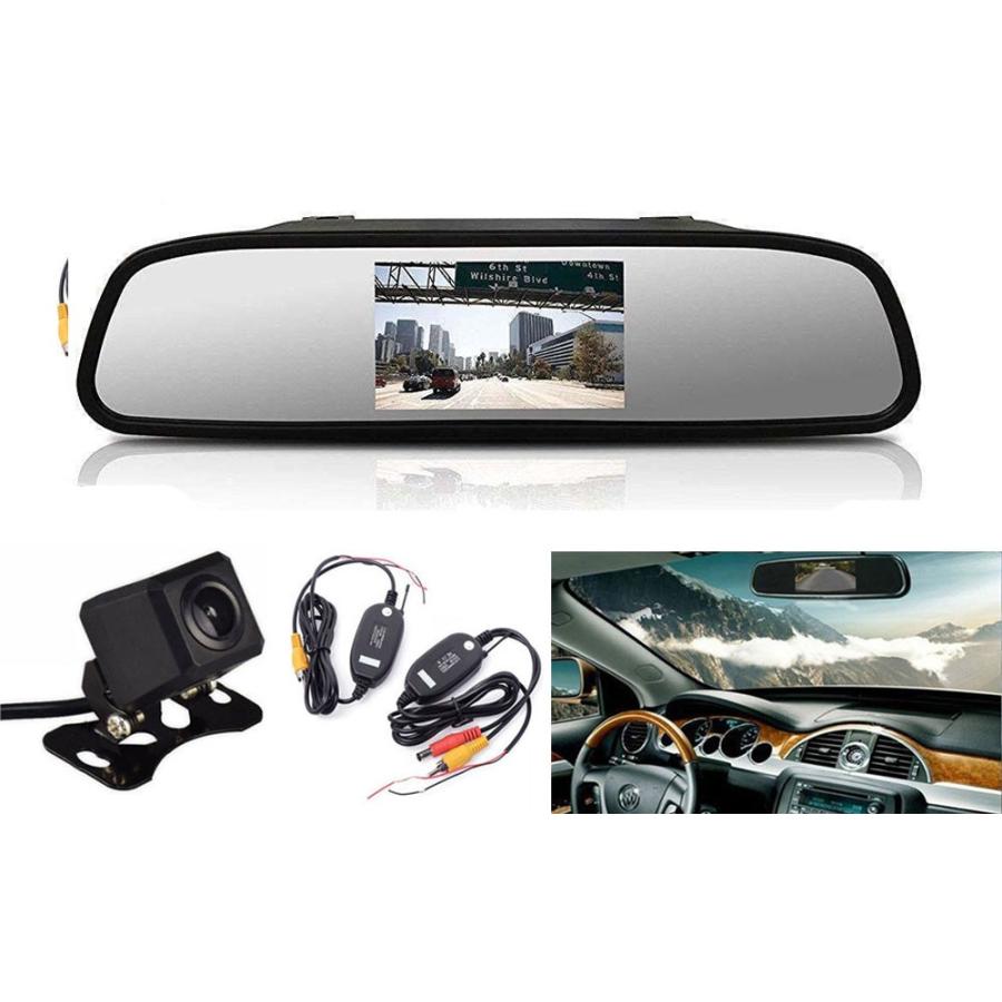 043 セット確認用 4.3インチルームミラーモニター+CCDバックカメラ+ワイヤレス