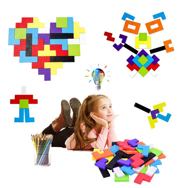 ブロックパズル 木製ジグソー カラフル40ピース 図形作り型はめ挑戦