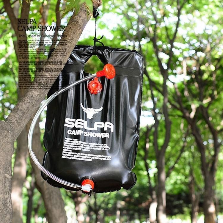 太陽熱温水シャワーパック 容量20L 吊り下げ式給水バッグ 太陽光で