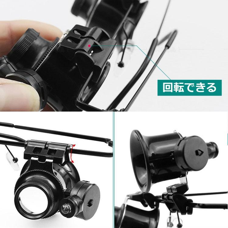 LEDライト搭載 メガネ型ルーペ 倍率 20倍 暗視対応LED搭載 角度調整