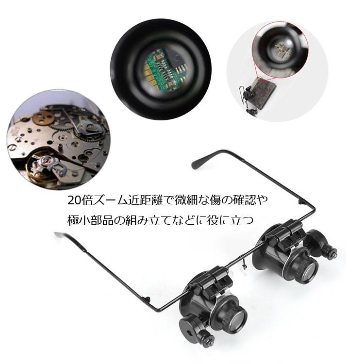LEDライト搭載 メガネ型ルーペ 倍率 20倍 暗視対応LED搭載 角度調整