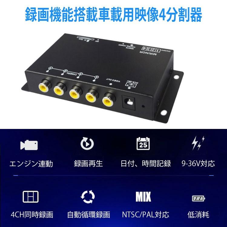 車載DVRレコーダー 100万解像度録画 4分割 CVBS映像 正像 鏡像設定可