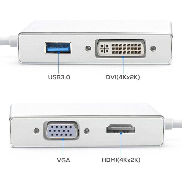 Type-C⇒HDMI/DVI/VGA マルチ変換アダプタ 4K×2K対応 外部モニター/テレビに映像出力 USB3.0ポート付 多機能ハブ ミラーリング ディスプレイ拡張 TYPEC4IN1｜funlife｜05