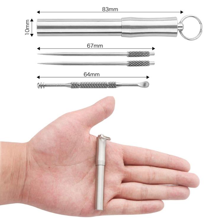 チタン製耳かき＆爪楊枝2本セット 携帯用 ステンレス製ケース入り 強度