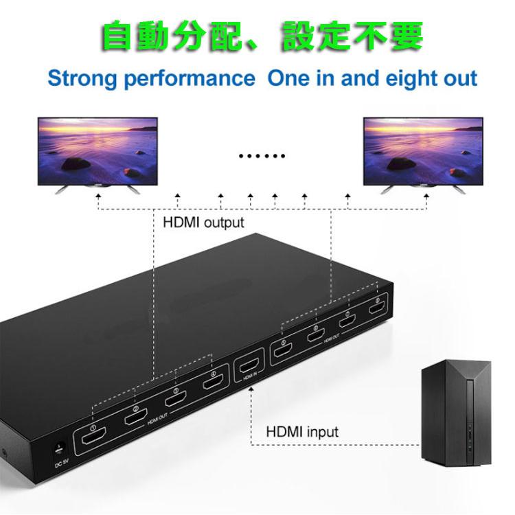 HDMI分配器 1入力8出力 電源スイッチ付き HDMIスプリッター 4K 2K