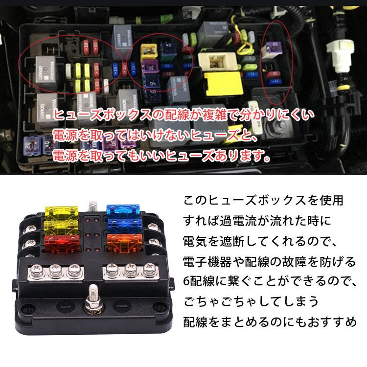 6WAY回路 ヒューズボックス ブレードヒューズ スクエア型 6分岐配線12V