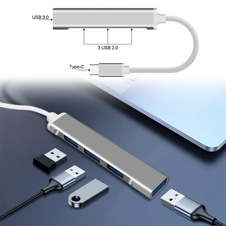 Type-C接続4ポートUSBハブ スリムデザイン6mm 高速データ転送 USB3.0
